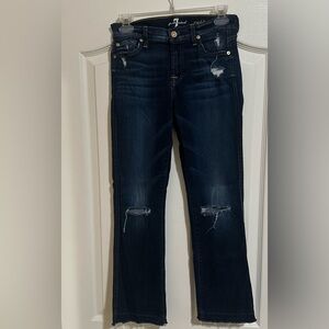Women’s 7‎ For All Mankind Distressed Ripped Cropped Boot Dark Denim. Size 25.